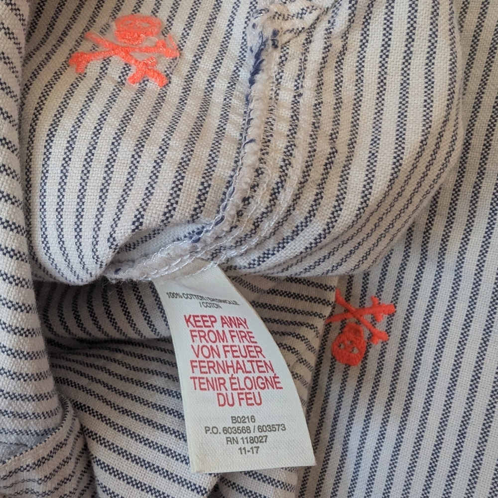 ☠️ Mini Boden Pinstriped Shirt with Embroidered Orange Skull Accents 5-6y - Picture 5 of 5